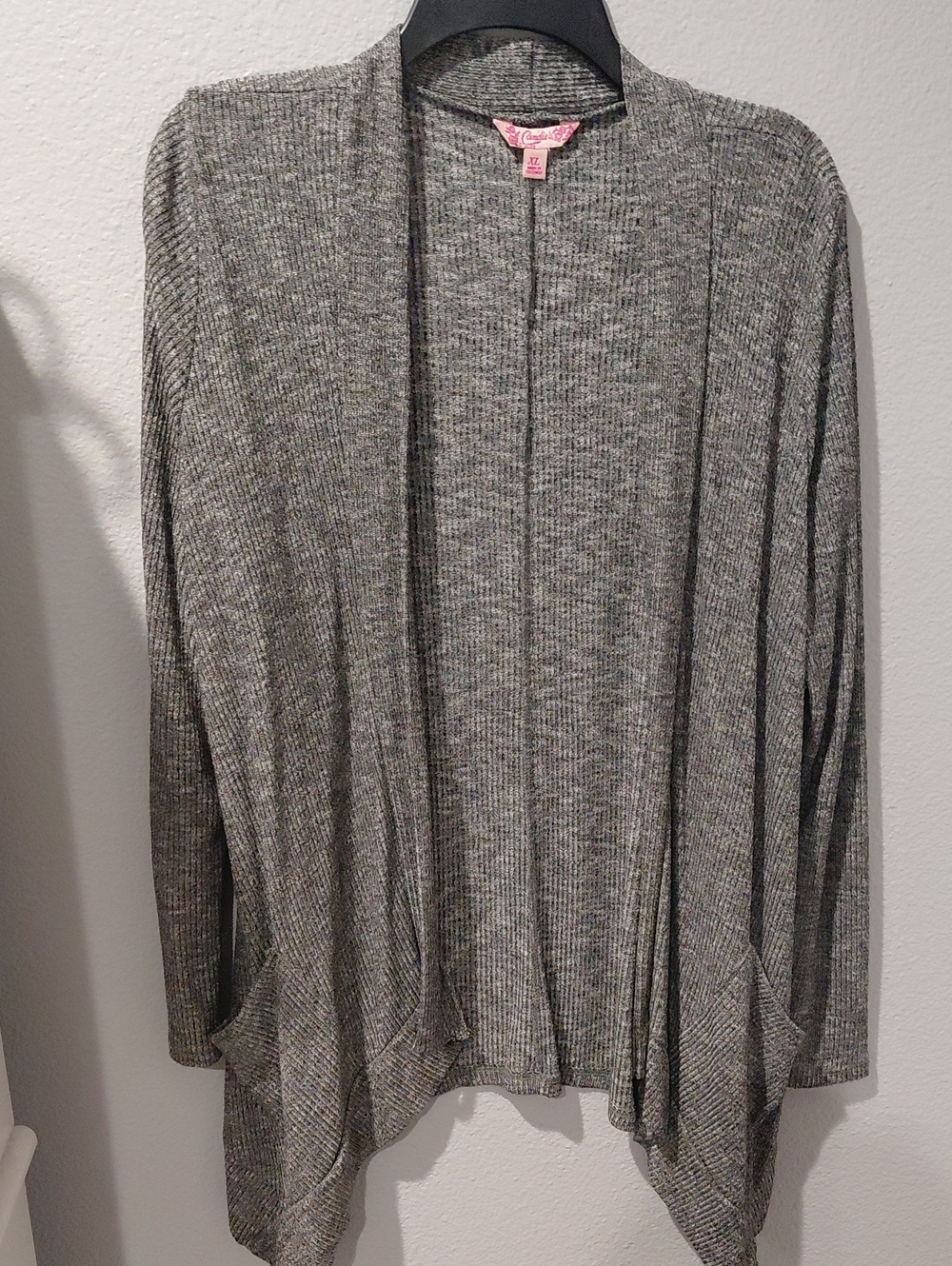 Candie's Heather Gray Open-Front Ribbed Cardigan